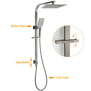 Gun Metal Double Square Shower Head Set 10" Rain Handheld Sliding Rail Diverter V1233-C7121SGMHS002M4CGMKSS110GM