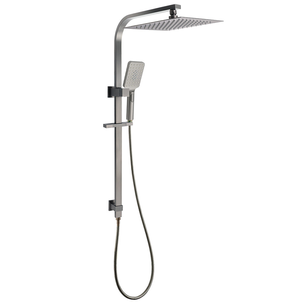 WELS Gun Metal Double Square Shower Head Set 12" Rain Handheld Sliding Rail 2 Way Switch V1233-C7121SGMHS002M4CGMKSS112GM