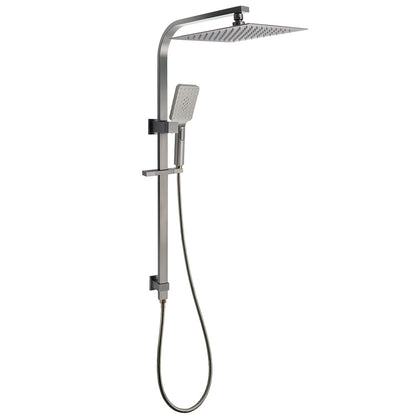 WELS Gun Metal Double Square Shower Head Set 12" Rain Handheld Sliding Rail 2 Way Switch V1233-C7121SGMHS002M4CGMKSS112GM