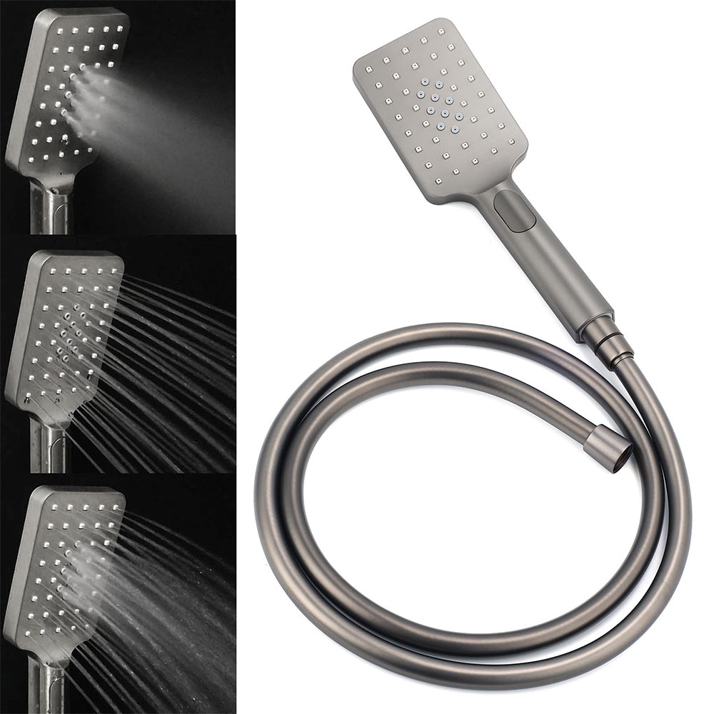 WELS Gun Metal Double Square Shower Head Set 12" Rain Handheld Sliding Rail 2 Way Switch V1233-C7121SGMHS002M4CGMKSS112GM