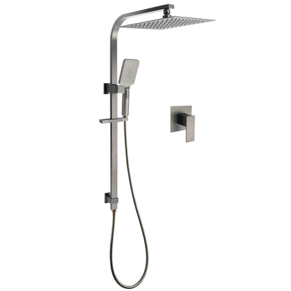 WELS Gun Metal Twin Shower Head Square Set 12" Rain Handheld Sliding Rail Diverter Wall Mixer V1233-C7121SGMHS002M4CGMKSS112GMKSQ201GM