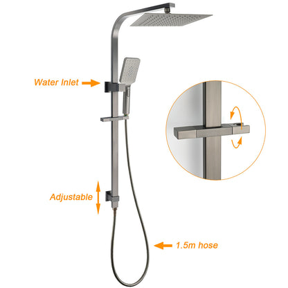 WELS Gun Metal Twin Shower Head Square Set 12" Rain Handheld Sliding Rail Diverter Wall Mixer V1233-C7121SGMHS002M4CGMKSS112GMKSQ201GM