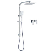Chrome Twin Square Shower Set 8" Rain Shower Head 3 Function Handheld Rail Arm Taps V1233-C7121SHS002M4CKSS108CPF0272A