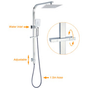 Chrome Twin Square Shower Set 8" Rain Shower Head 3 Function Handheld Rail Arm Taps V1233-C7121SHS002M4CKSS108CPF0272A