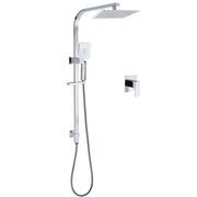 Chrome Twin Square Shower Set 8" Rain Shower Head 3 Function Handheld Rail Arm Mixer V1233-C7121SHS002M4CKSS108KSQ201CR