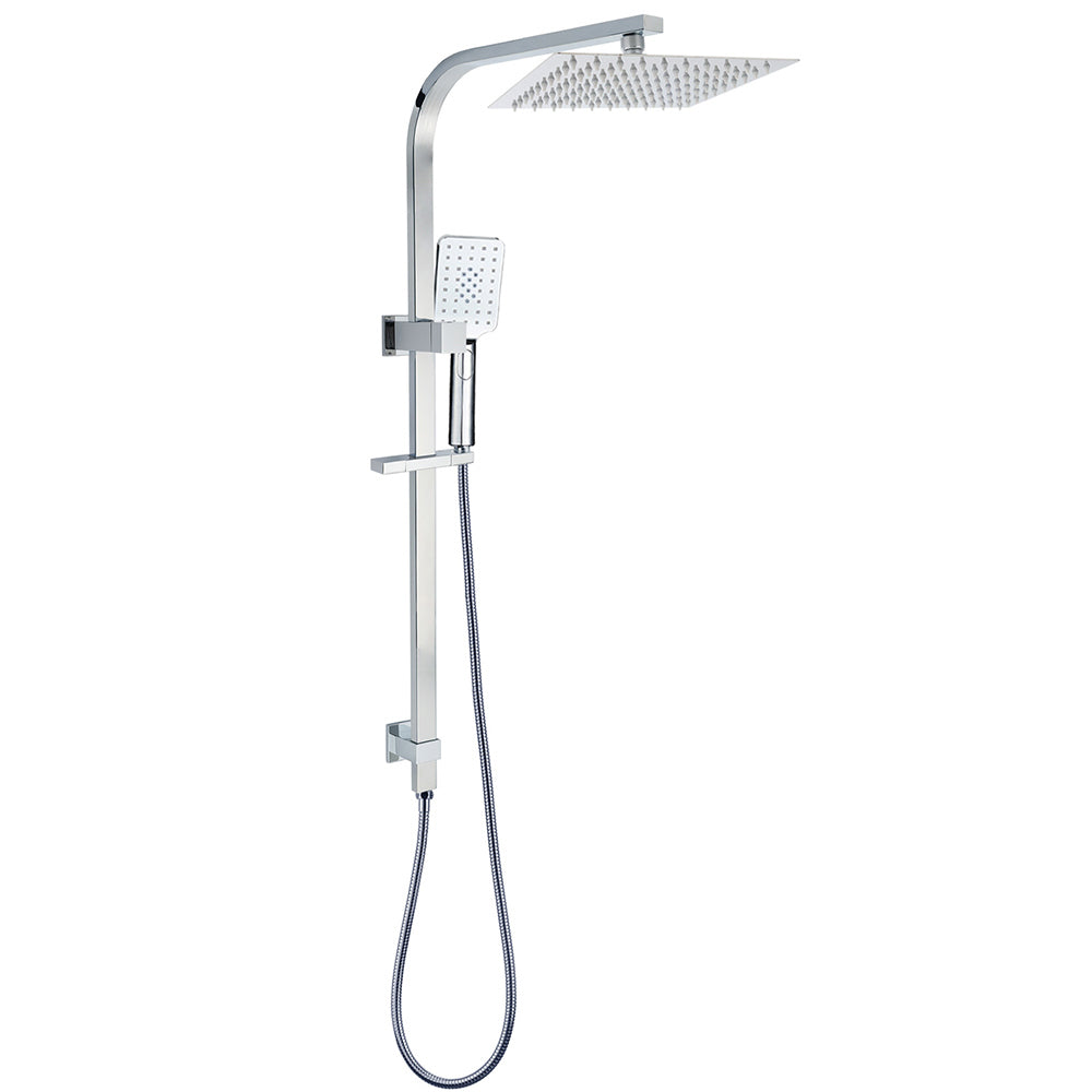 WELS Chrome 8" Dual Square Shower Set Rain Head 3 Modes Handheld Sliding Rail V1233-C7121SHS002M4CKSS110