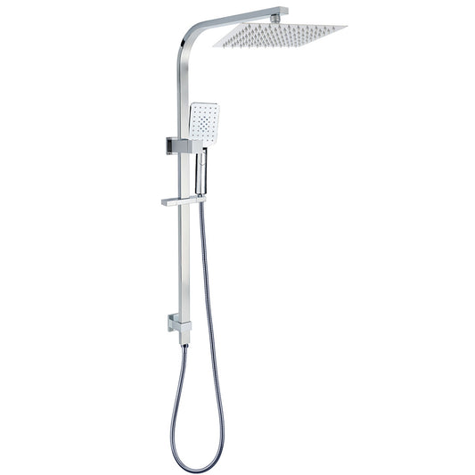 WELS Chrome 8" Dual Square Shower Set Rain Head 3 Modes Handheld Sliding Rail V1233-C7121SHS002M4CKSS110