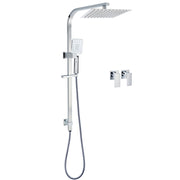 WELS Chrome 8" Twin Square Shower Set Rain Head 3 Modes Handheld Sliding Rail + Taps V1233-C7121SHS002M4CKSS110CPF0272A