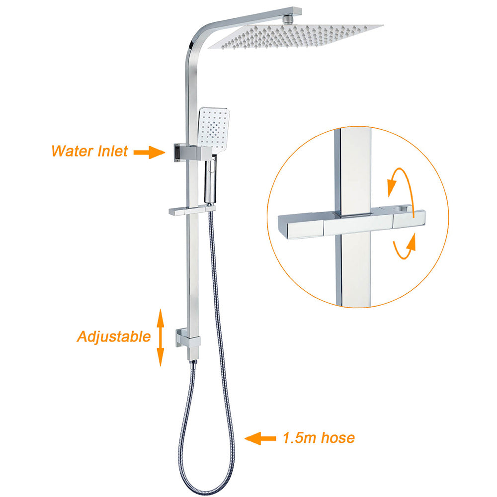 Chrome Dual Square Shower Set 12" Rain Shower Head 3 Function Handheld Rail Arm V1233-C7121SHS002M4CKSS112