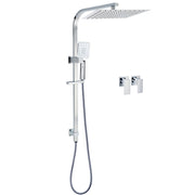 Chrome Twin Square Shower Set 12" Rain Shower Head 3 Function Handheld Rail Arm Taps V1233-C7121SHS002M4CKSS112CPF0272A