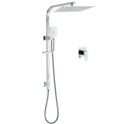 Chrome Dual Square Shower Set 12" Rain Shower Head 3 Function Handheld Rail Arm Mixer V1233-C7121SHS002M4CKSS112KSQ201CR