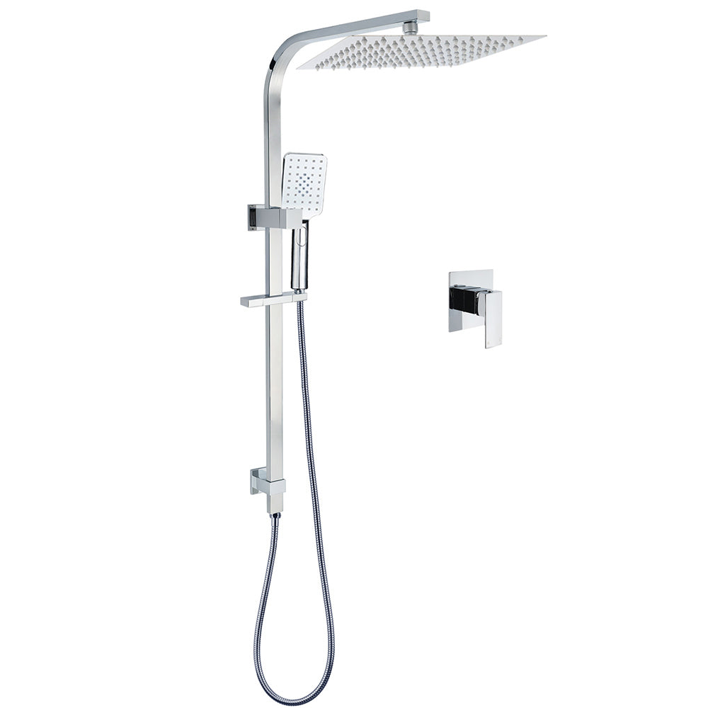Chrome Dual Square Shower Set 12" Rain Shower Head 3 Function Handheld Rail Arm Mixer V1233-C7121SHS002M4CKSS112KSQ201CR