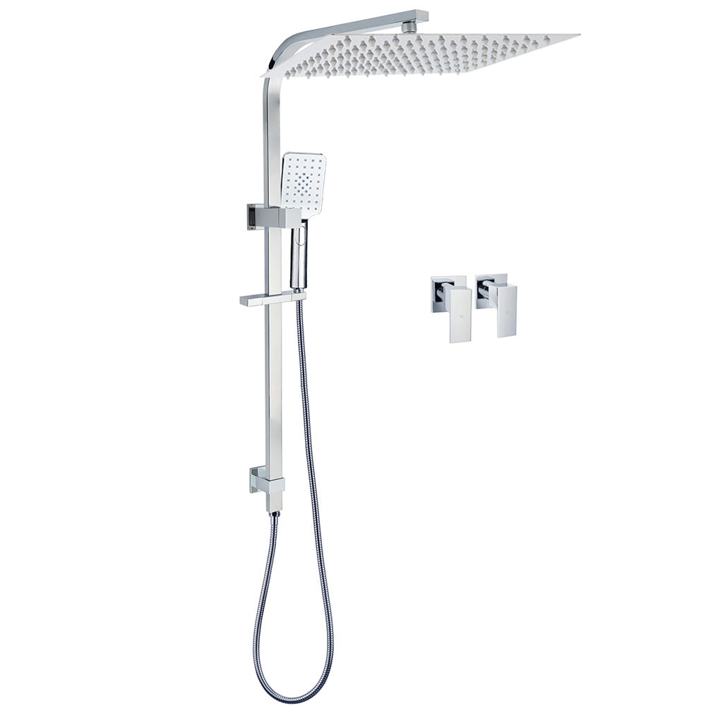 WELS Twin Square Shower Set 16" Rain Shower Head 3 Function Handheld Rail Arm Taps V1233-C7121SHS002M4CKSS116CPF0272A