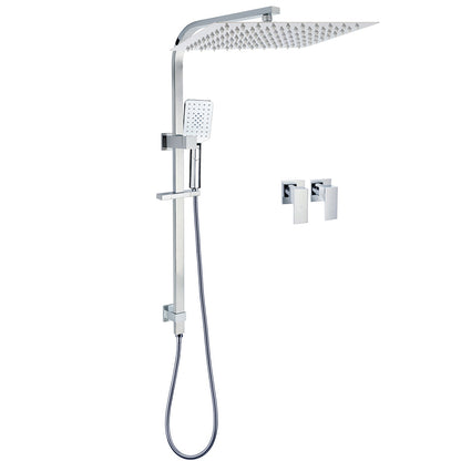 WELS Twin Square Shower Set 16" Rain Shower Head 3 Function Handheld Rail Arm Taps V1233-C7121SHS002M4CKSS116CPF0272A