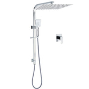 Chrome Dual Square Shower Set 16" Rain Shower Head 3 Function Handheld Rail Arm Mixer V1233-C7121SHS002M4CKSS116KSQ201CR