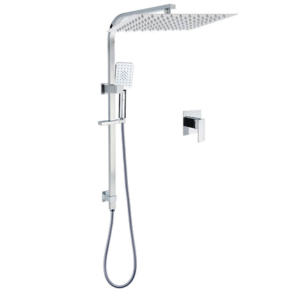Chrome Dual Square Shower Set 16" Rain Shower Head 3 Function Handheld Rail Arm Mixer V1233-C7121SHS002M4CKSS116KSQ201CR