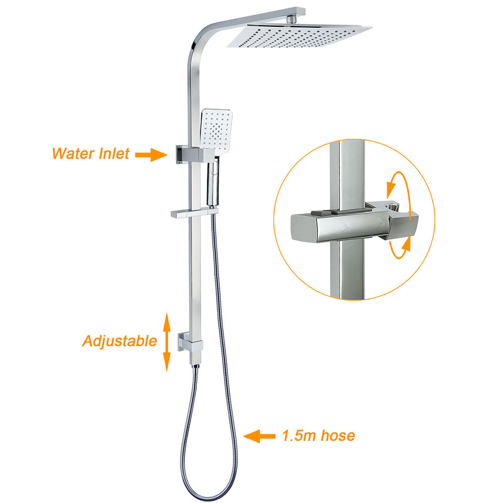 WELS 2IN1 Square Shower Head Set 10" Rain Handheld Sliding Rail Arm Inbuilt Diverter V1233-C7121SHS002M4CSS1001