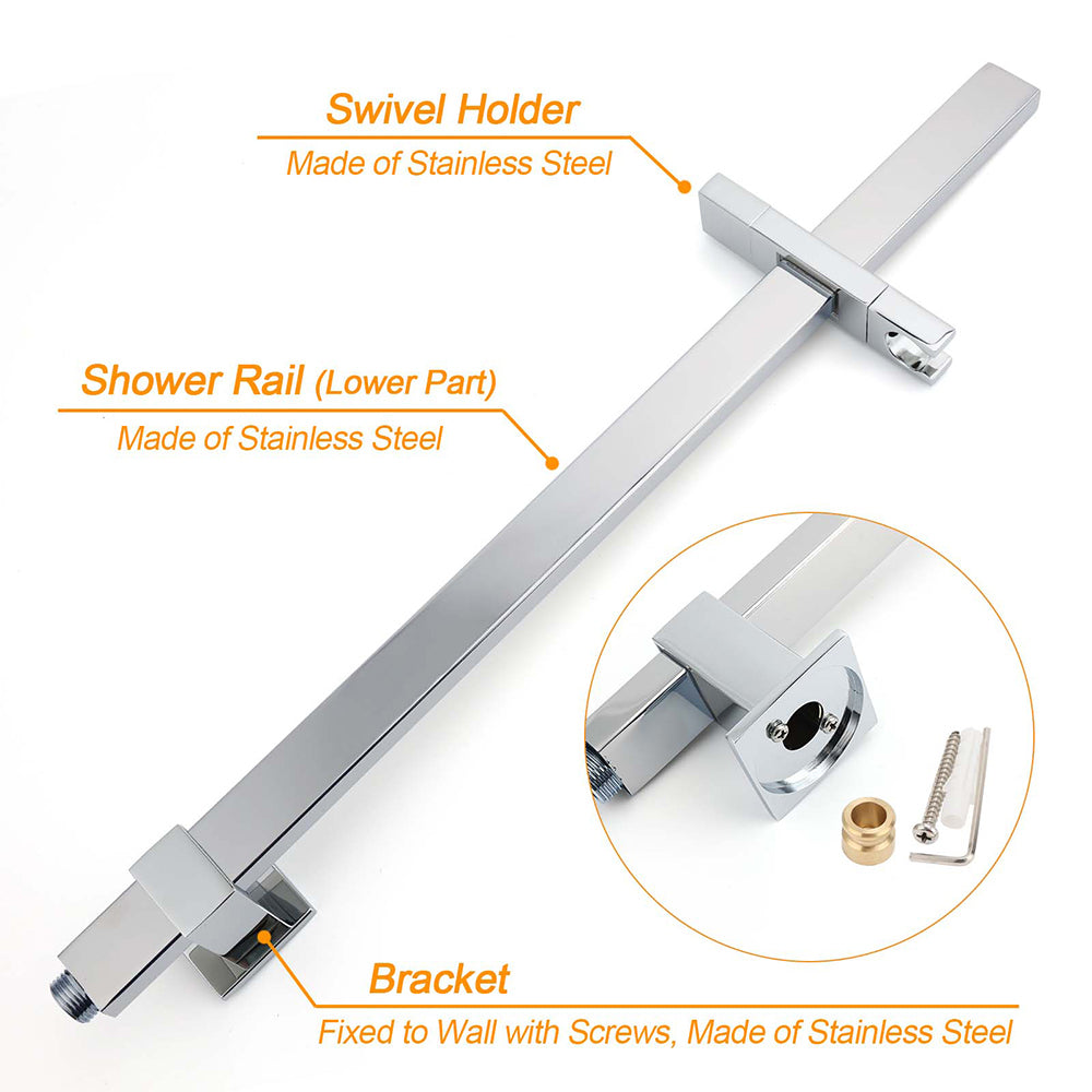 WELS 2IN1 Square Shower Head Set 10" Rain Handheld Sliding Rail Arm Inbuilt Diverter V1233-C7121SHS002M4CSS1001