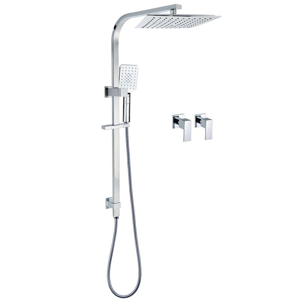 WELS 2 in 1 Square Shower Head Set 10" Rain Handheld Sliding Rail Arm Wall Double Taps V1233-C7121SHS002M4CSS1001CPF0272A