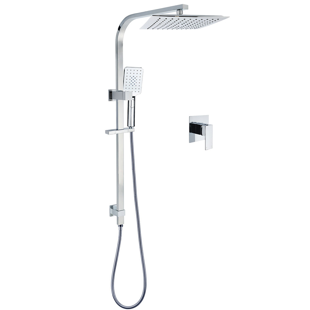 WELS 2 in 1 Square Shower Head Set 10" Rain Handheld Sliding Rail Arm Wall Mixer V1233-C7121SHS002M4CSS1001KSQ201CR