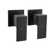 Matt Black Brass 1/4 Turn Round Hot Cold Tap Wall Set For Shower Vanity Spout V1233-CPF0272ABK