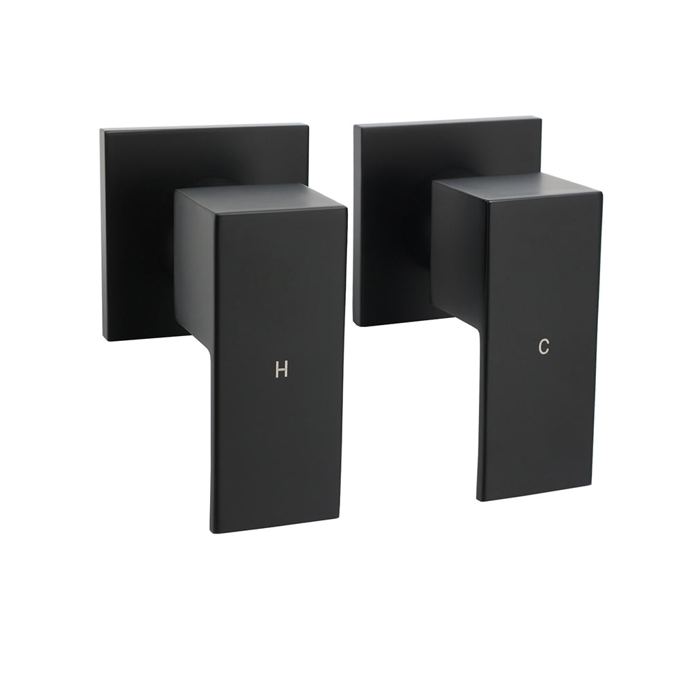 Matt Black Brass 1/4 Turn Round Hot Cold Tap Wall Set For Shower Vanity Spout V1233-CPF0272ABK