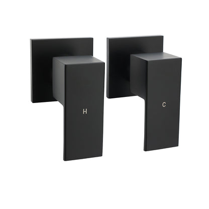 Matt Black Brass 1/4 Turn Round Hot Cold Tap Wall Set For Shower Vanity Spout V1233-CPF0272ABK