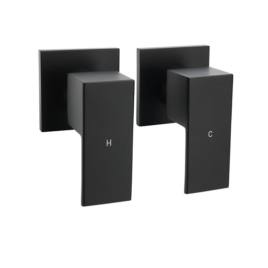 Matt Black Brass 1/4 Turn Round Hot Cold Tap Wall Set For Shower Vanity Spout V1233-CPF0272ABK