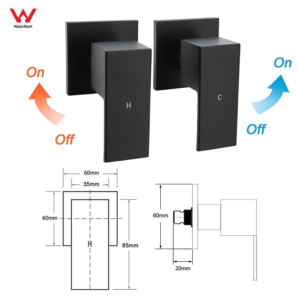 Matt Black Brass 1/4 Turn Round Hot Cold Tap Wall Set For Shower Vanity Spout V1233-CPF0272ABK