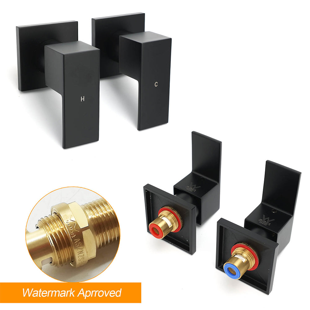 Matt Black Brass 1/4 Turn Round Hot Cold Tap Wall Set For Shower Vanity Spout V1233-CPF0272ABK
