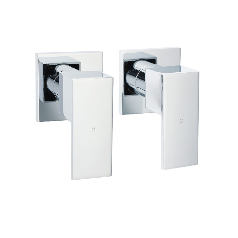 Watermark Chrome Square 1/4 Turn Wall Twin Taps Brass For Shower Head Vanity Basin Spout V1233-CPF0272ACR