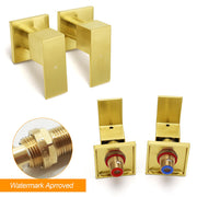 Brushed Gold Square 1/4 Turn Twin Taps Brass For Shower Head Wall Mounted Spout V1233-CPF0272AG