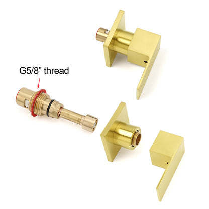 Brushed Gold Square 1/4 Turn Twin Taps Brass For Shower Head Wall Mounted Spout V1233-CPF0272AG