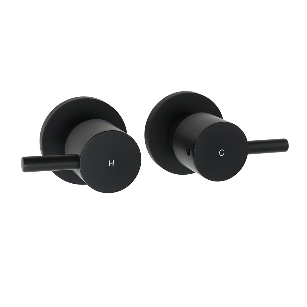 Watermark Black 1/4 Turn Twin Shower Taps Hot Cold Round Set Bath Vanity Mixer V1233-CPF0282ABK