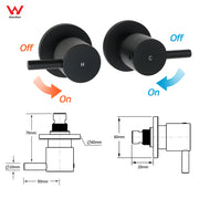 Watermark Black 1/4 Turn Twin Shower Taps Hot Cold Round Set Bath Vanity Mixer V1233-CPF0282ABK