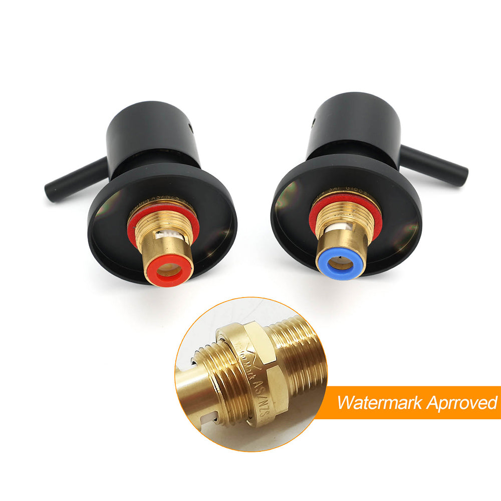 Watermark Black 1/4 Turn Twin Shower Taps Hot Cold Round Set Bath Vanity Mixer V1233-CPF0282ABK
