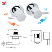 Chrome Brass 1/4 Turn Round Hot Cold Tap Pair Wall Set For Bathroom Shower Vanity Spout V1233-CPF0282ACR