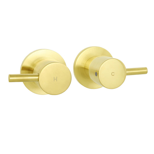 Brushed Gold Brass 1/4 Turn Round Hot Cold Tap Wall Set For Shower Vanity Spout V1233-CPF0282AG