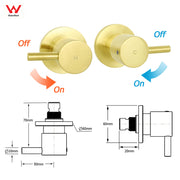 Brushed Gold Brass 1/4 Turn Round Hot Cold Tap Wall Set For Shower Vanity Spout V1233-CPF0282AG