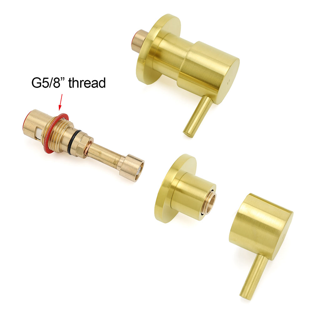 Brushed Gold Brass 1/4 Turn Round Hot Cold Tap Wall Set For Shower Vanity Spout V1233-CPF0282AG