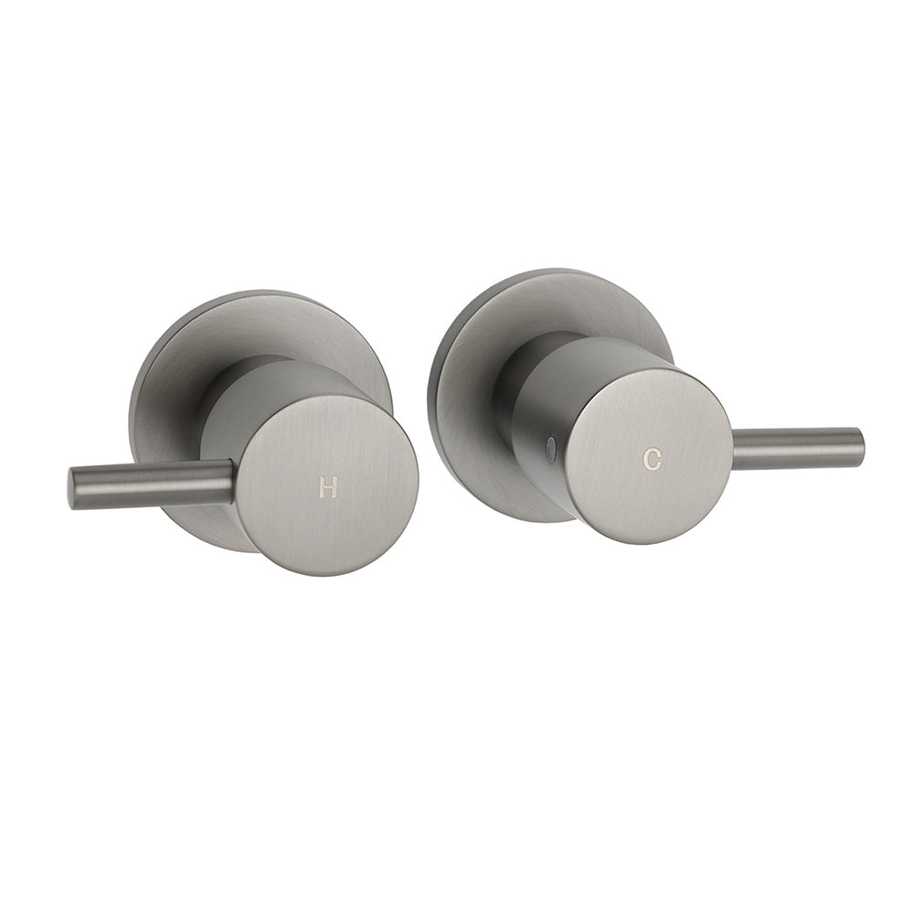 Gun Metal Grey Brass 1/4 Turn Round Hot Cold Tap Wall Set For Shower Vanity Spout V1233-CPF0282AGM