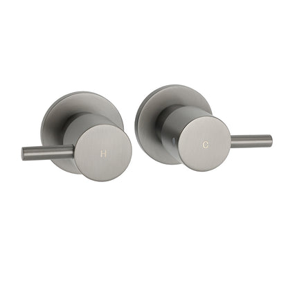 Gun Metal Grey Brass 1/4 Turn Round Hot Cold Tap Wall Set For Shower Vanity Spout V1233-CPF0282AGM