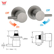 Gun Metal Grey Brass 1/4 Turn Round Hot Cold Tap Wall Set For Shower Vanity Spout V1233-CPF0282AGM