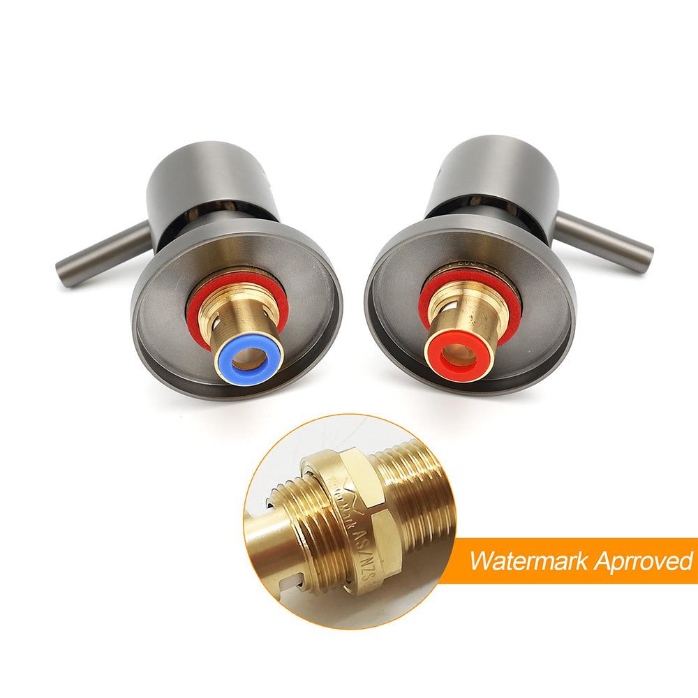 Gun Metal Grey Brass 1/4 Turn Round Hot Cold Tap Wall Set For Shower Vanity Spout V1233-CPF0282AGM