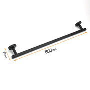Matt Black 600mm Long Single Towel Rack Rail Holder Stainless Steel Hanger Bar V1233-E6900260BL