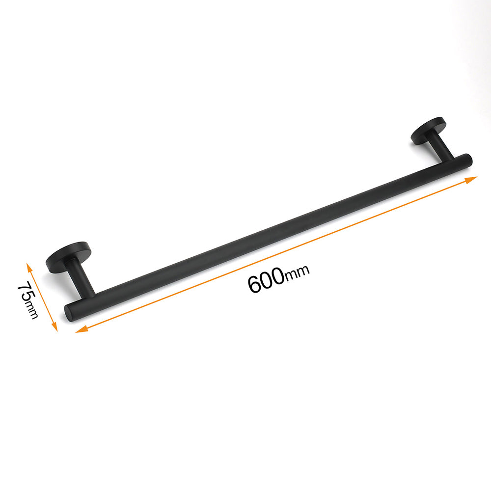Matt Black 600mm Long Single Towel Rack Rail Holder Stainless Steel Hanger Bar V1233-E6900260BL