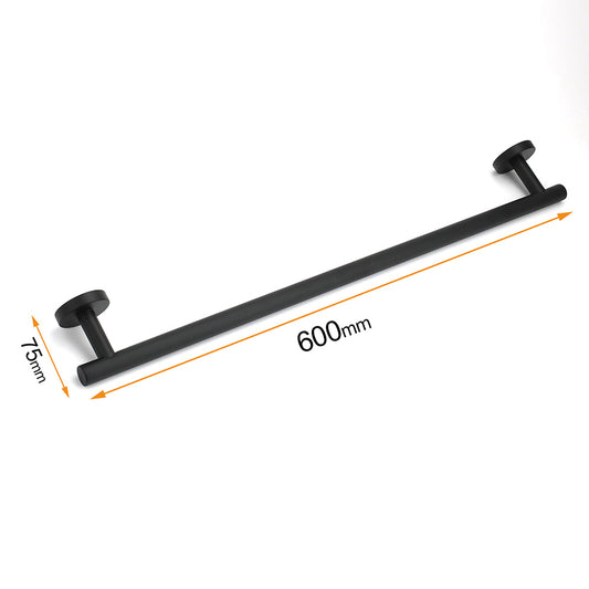 Matt Black 600mm Long Single Towel Rack Rail Holder Stainless Steel Hanger Bar V1233-E6900260BL