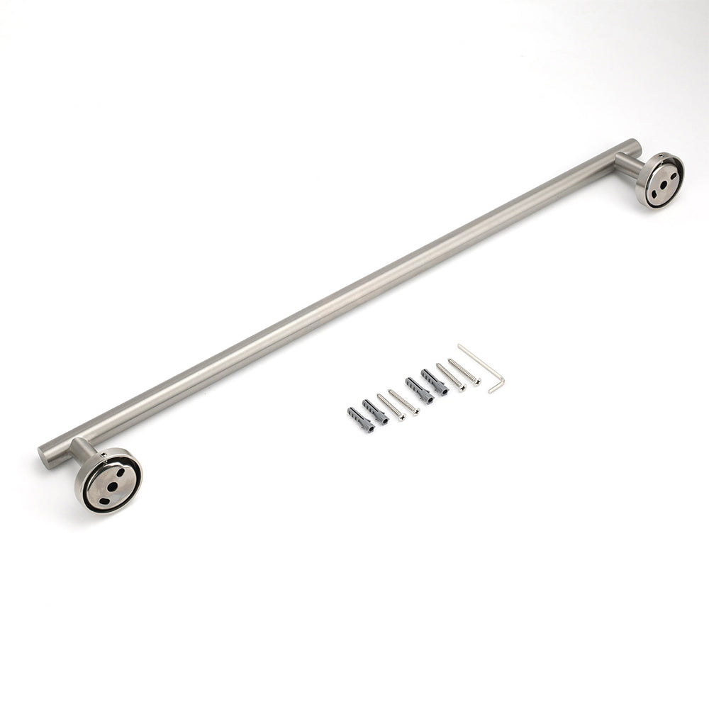 Brushed Nickel 600mm Single Towel Rack Rail Holder Round Hanger Bar Wall Mounted V1233-E6900260BN