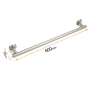 Brushed Nickel 600mm Single Towel Rack Rail Holder Round Hanger Bar Wall Mounted V1233-E6900260BN