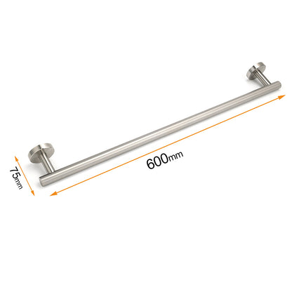Brushed Nickel 600mm Single Towel Rack Rail Holder Round Hanger Bar Wall Mounted V1233-E6900260BN